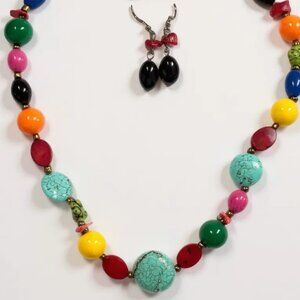 Multi Color Mix bead Necklace Earring set